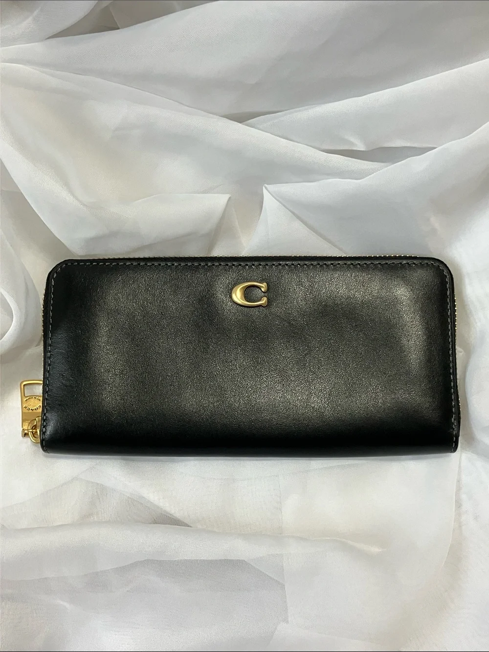 Smooth Leather Slim Accordion Zip Wallet